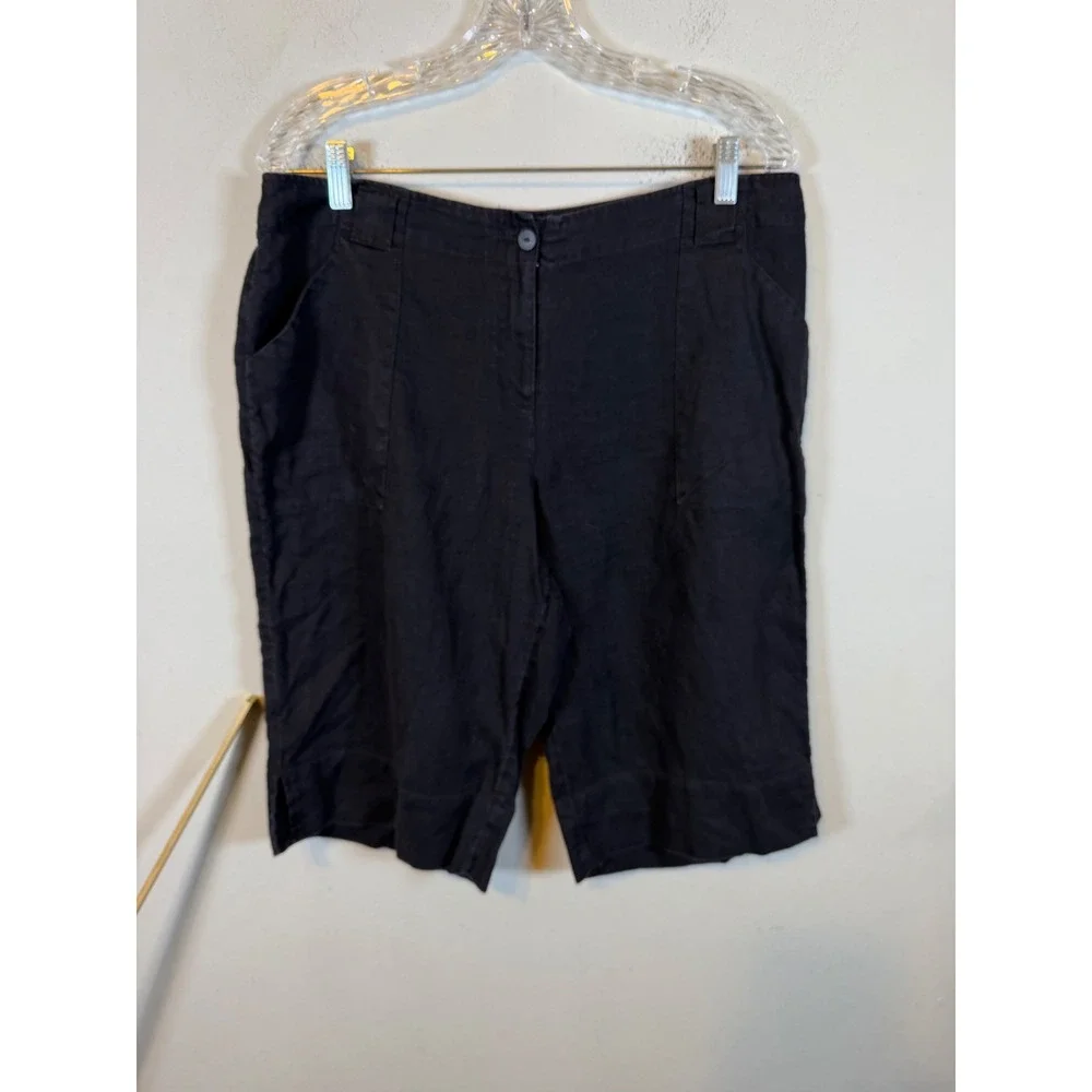 J. Jill Womens Shorts 100% Linen Solid Black Size 12